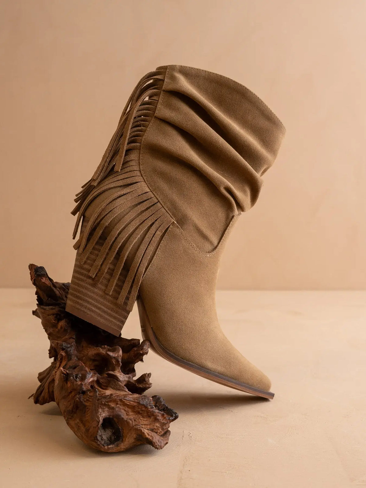 The Kendra | Tan Fringe Slouch Fall Bootie
