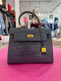 Inzi Dark Blue Croc Medium Kelly