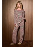 LE LIS - Striped Knit Sweater and Wide Leg Pant Set - Pink & Green
