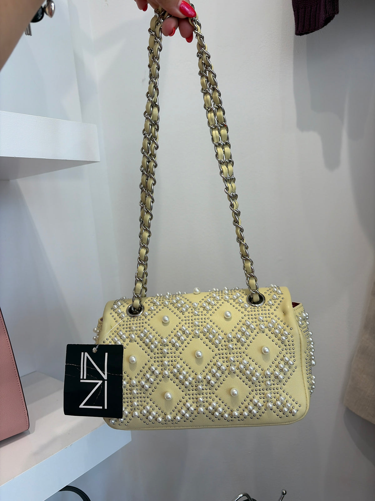 Inzi handbag yellow with pearls