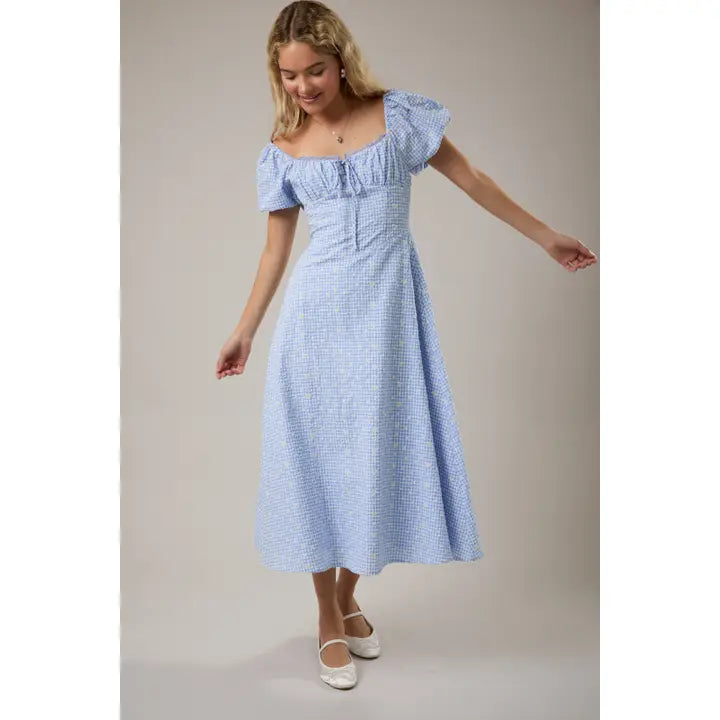 Puff Short Sleeve Sweetheart Dress