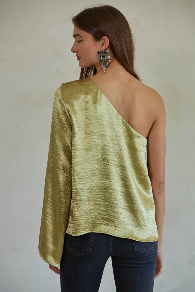 One Shoulder Long Sleeve Top: Blue Teal
