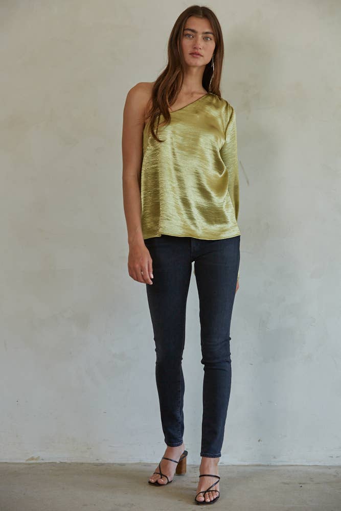 One Shoulder Long Sleeve Top: Blue Teal