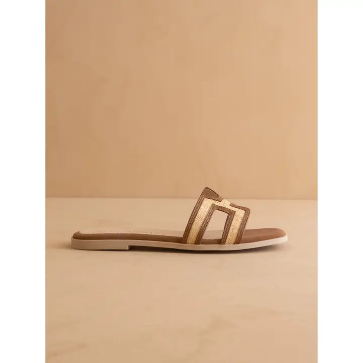 The Ena | Brown H Cutout Raffia Slide