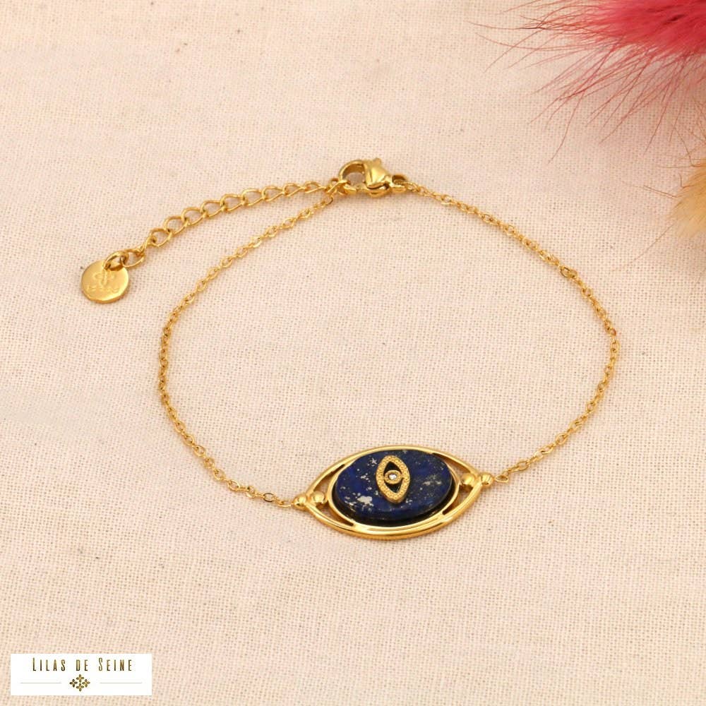 Stainless steel bracelet. natural stone eye pendant 0224009: White