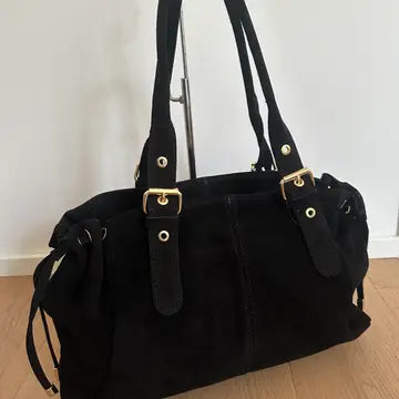 Isabel Large Suede Handbag - Black