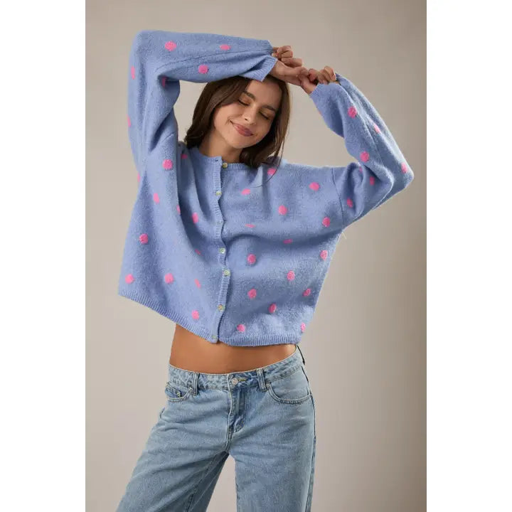 BLUE Polka Dot Sweater Cardigan