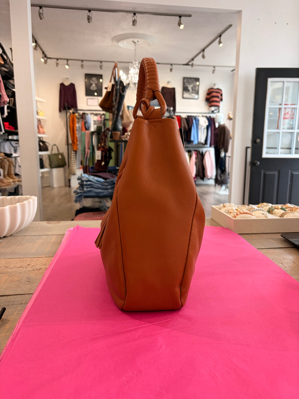 Inzi Handbag Genuine Leather Tan