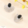 Genuine stone steel fan earrings 0323188: Silvery