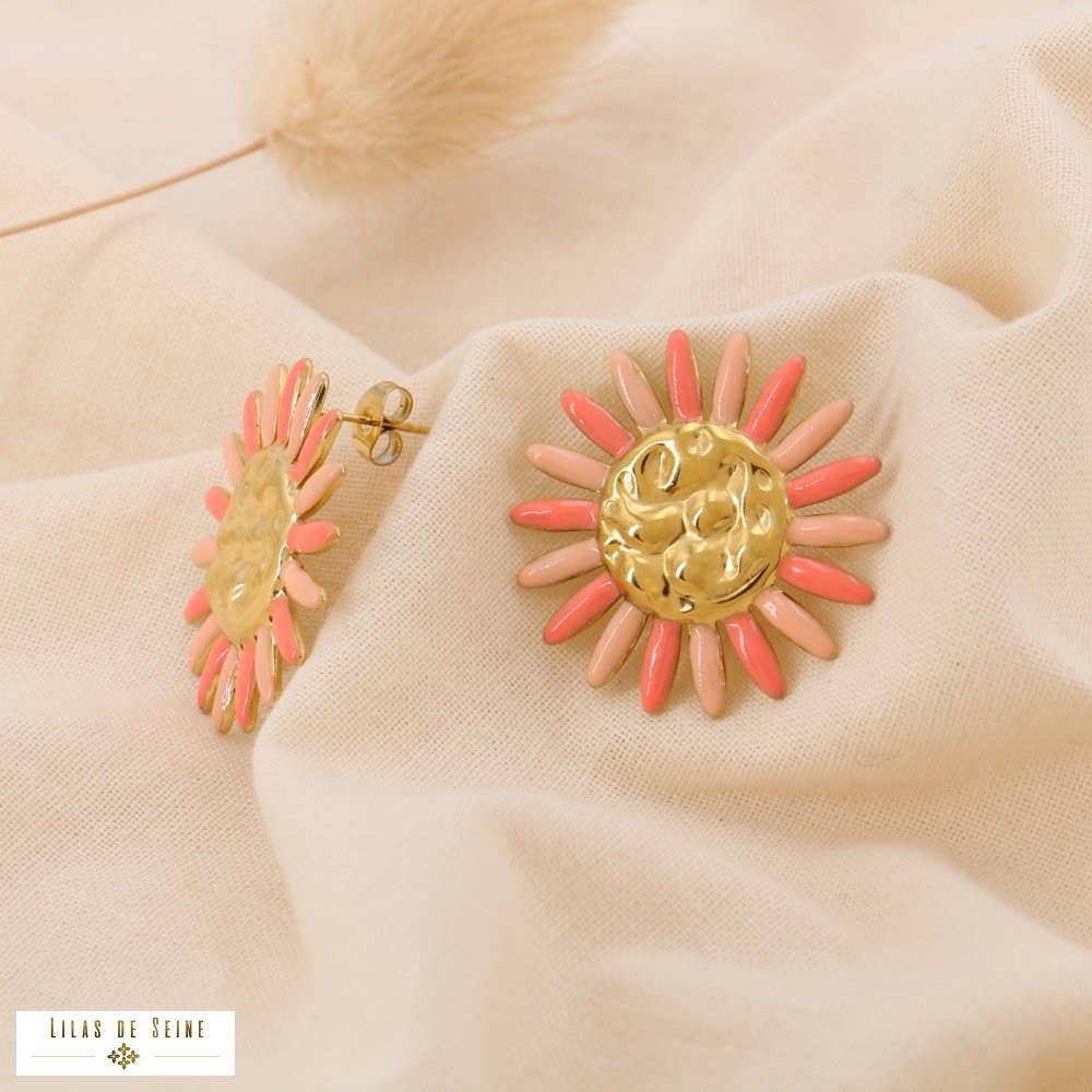Stainless Steel Flower Enamel Earrings 0325005: Yellow