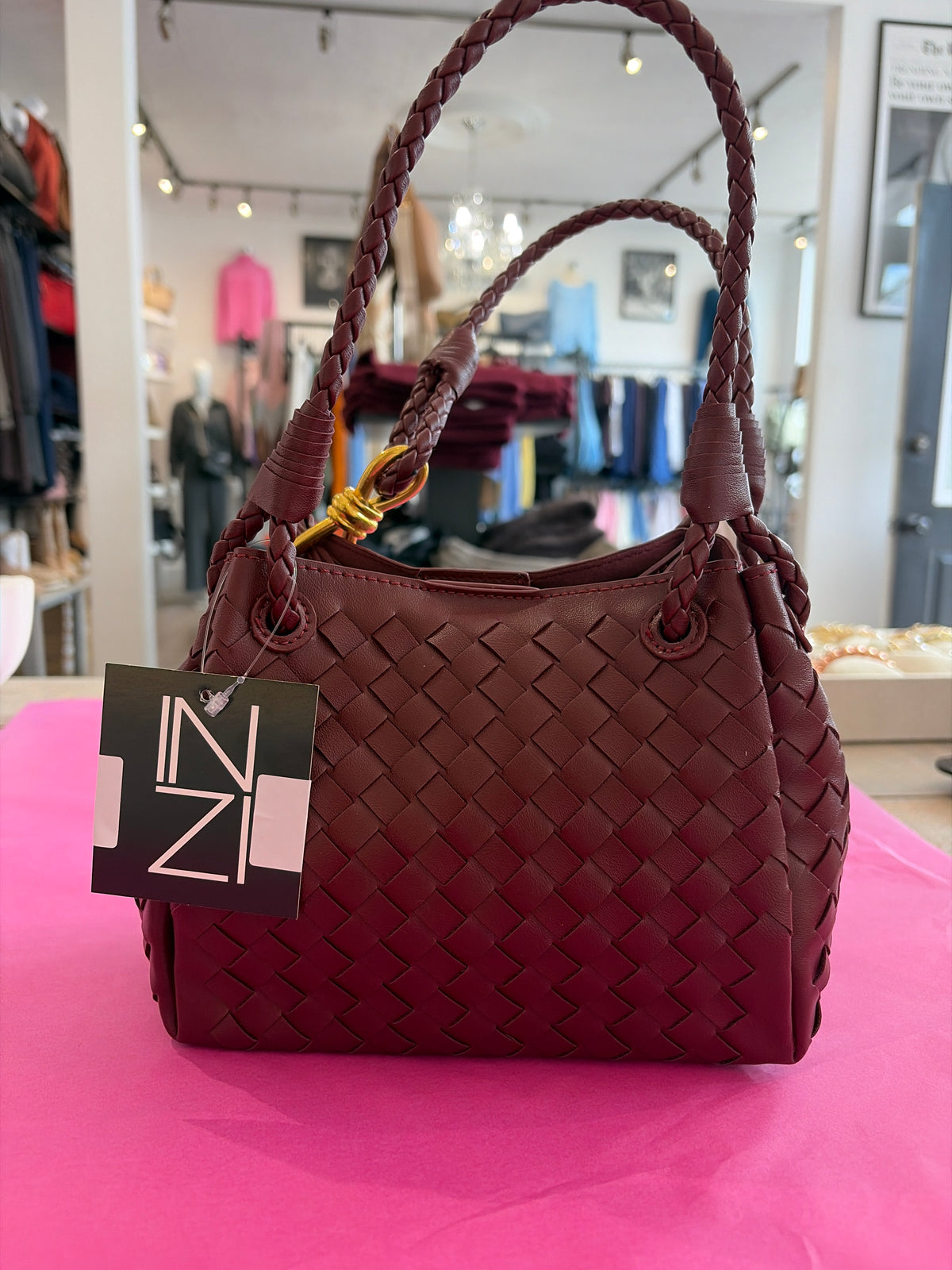 Inzi Bordeaux Woven Handbag