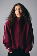 Dark Red Zip Up with Lace Trim