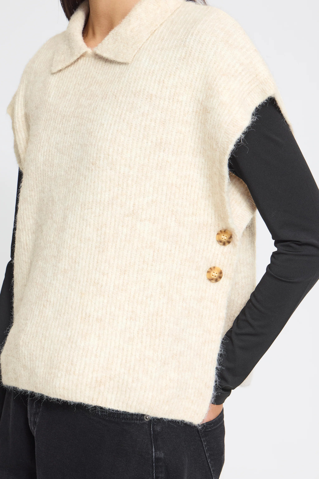 ICHI Button Side Pullover - Oatmeal