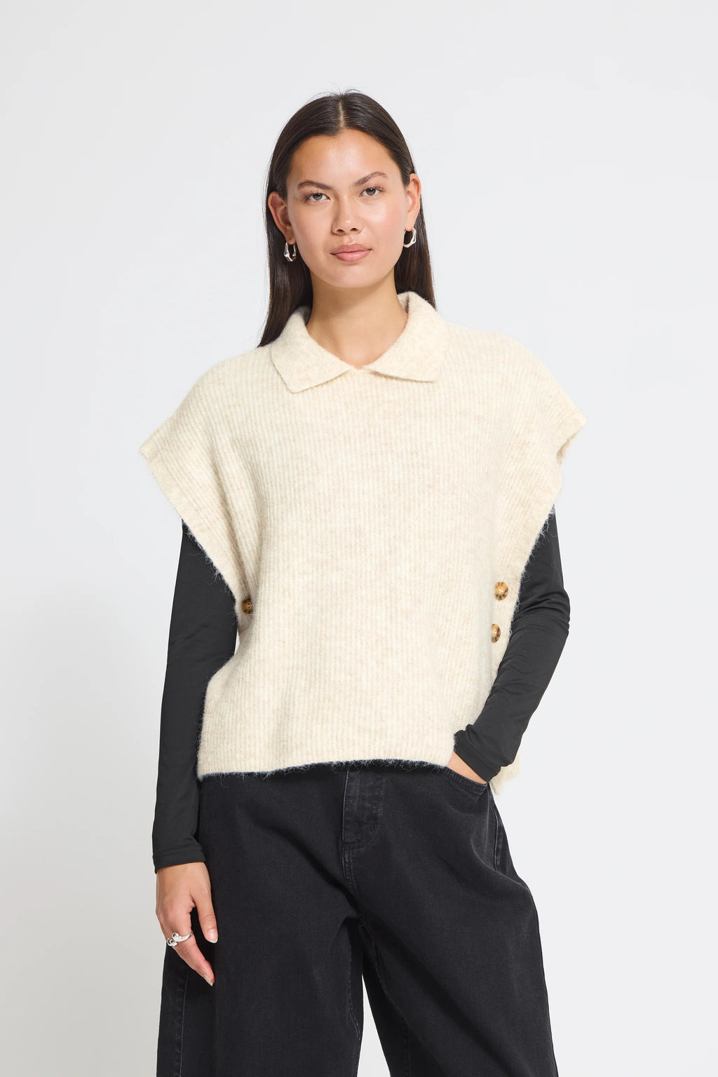 ICHI Button Side Pullover - Oatmeal