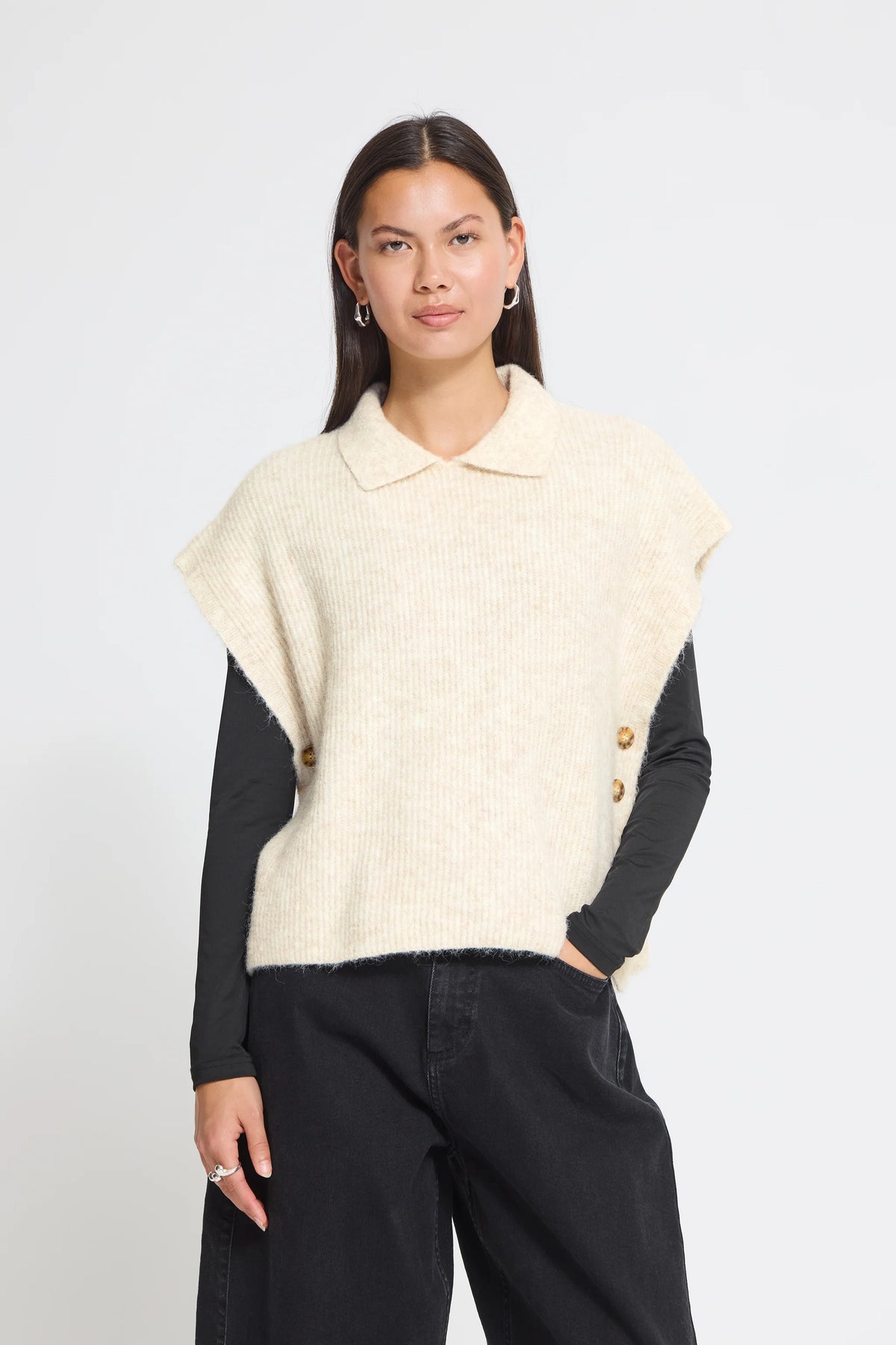 ICHI Button Side Pullover - Oatmeal