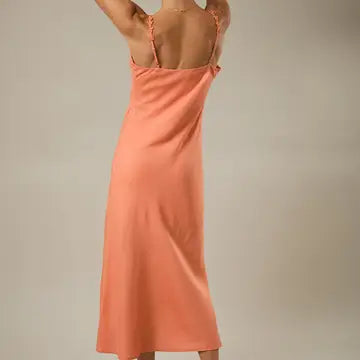 Lace Shoulder Strap Linen Midi Dress