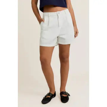 Pleated Denim Shorts L