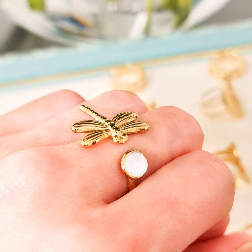 Bohemian dragonfly ring cabochon stainless steel 0423143: Mauve