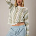 Crew Neck Long Sleeve Stripe Sweater - Multi