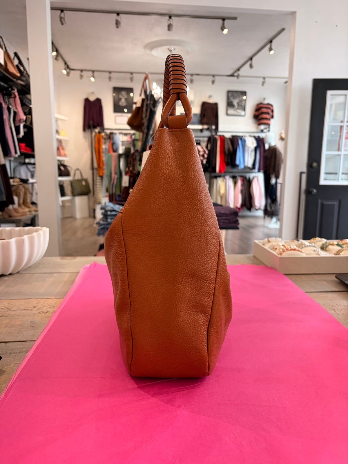 Inzi Handbag Genuine Leather Tan