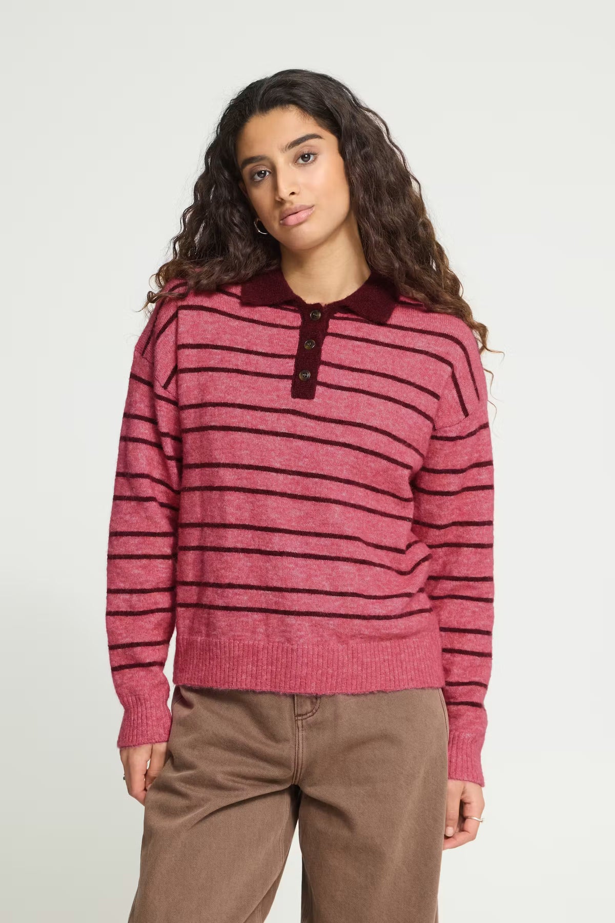ICHI Pink & Burgundy Stripe Sweater