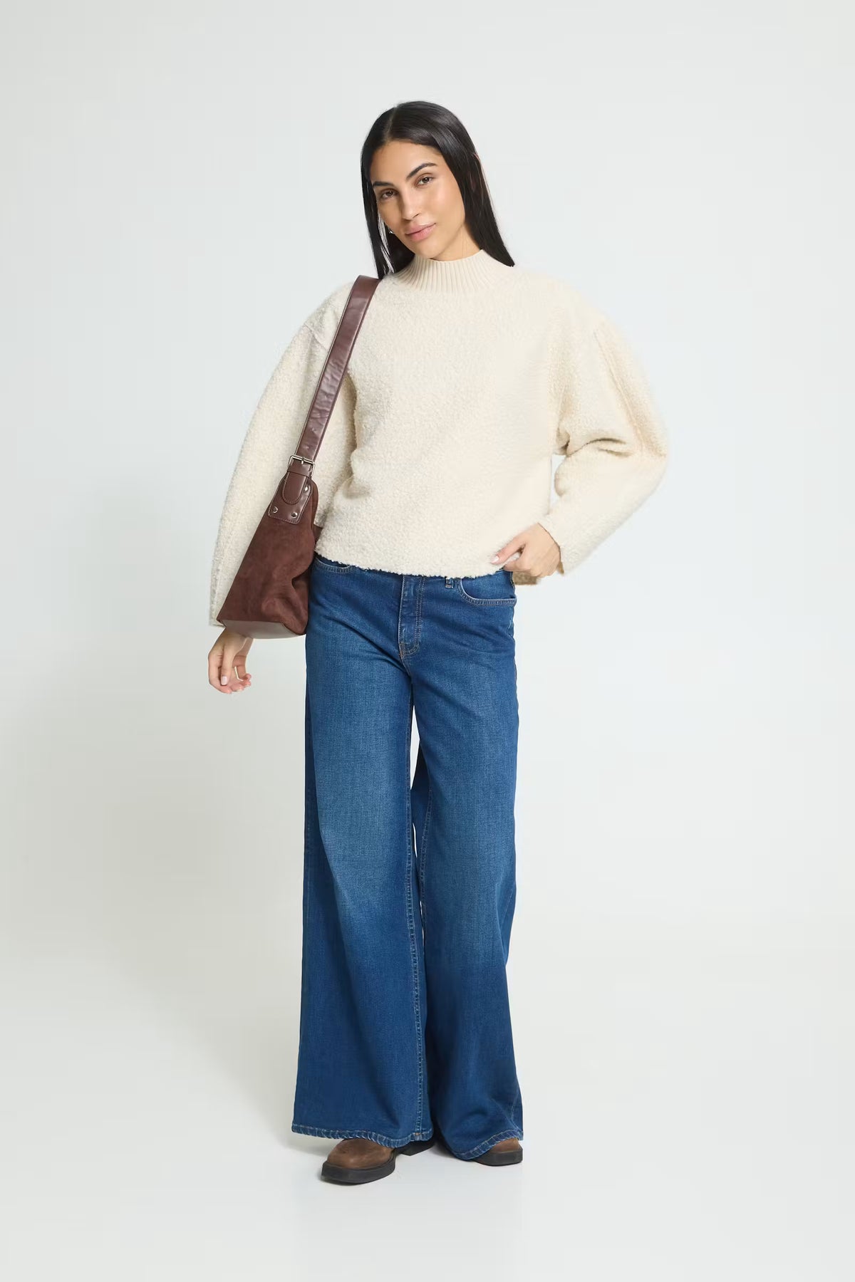 ICHI White Sheep Fur Sweater