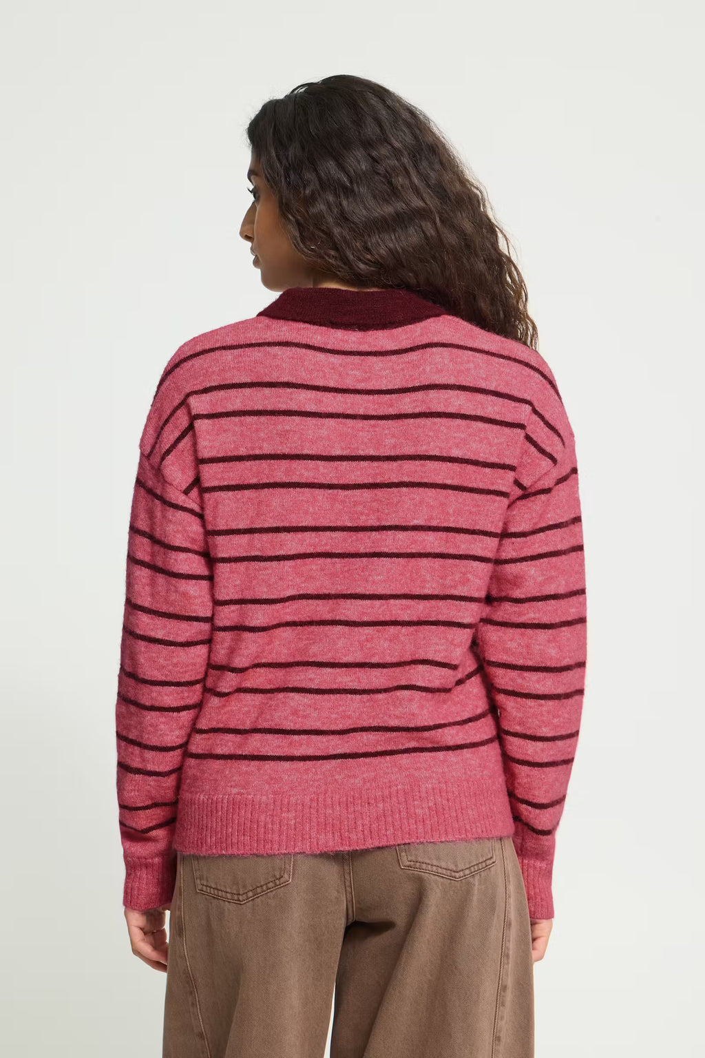 ICHI Pink & Burgundy Stripe Sweater