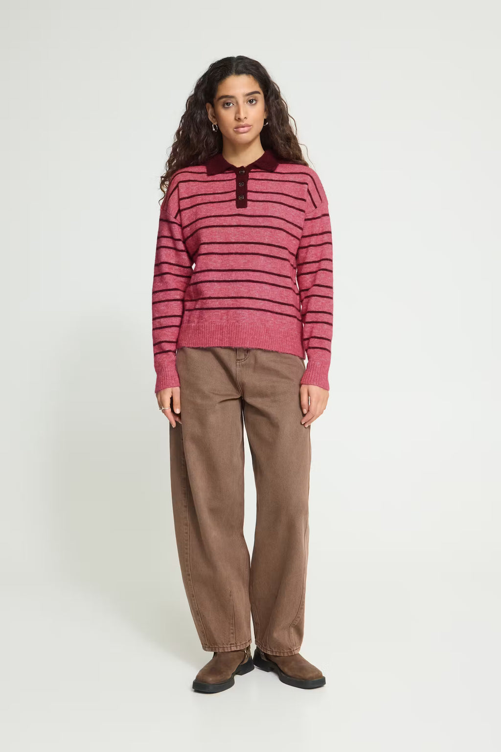 ICHI Pink & Burgundy Stripe Sweater