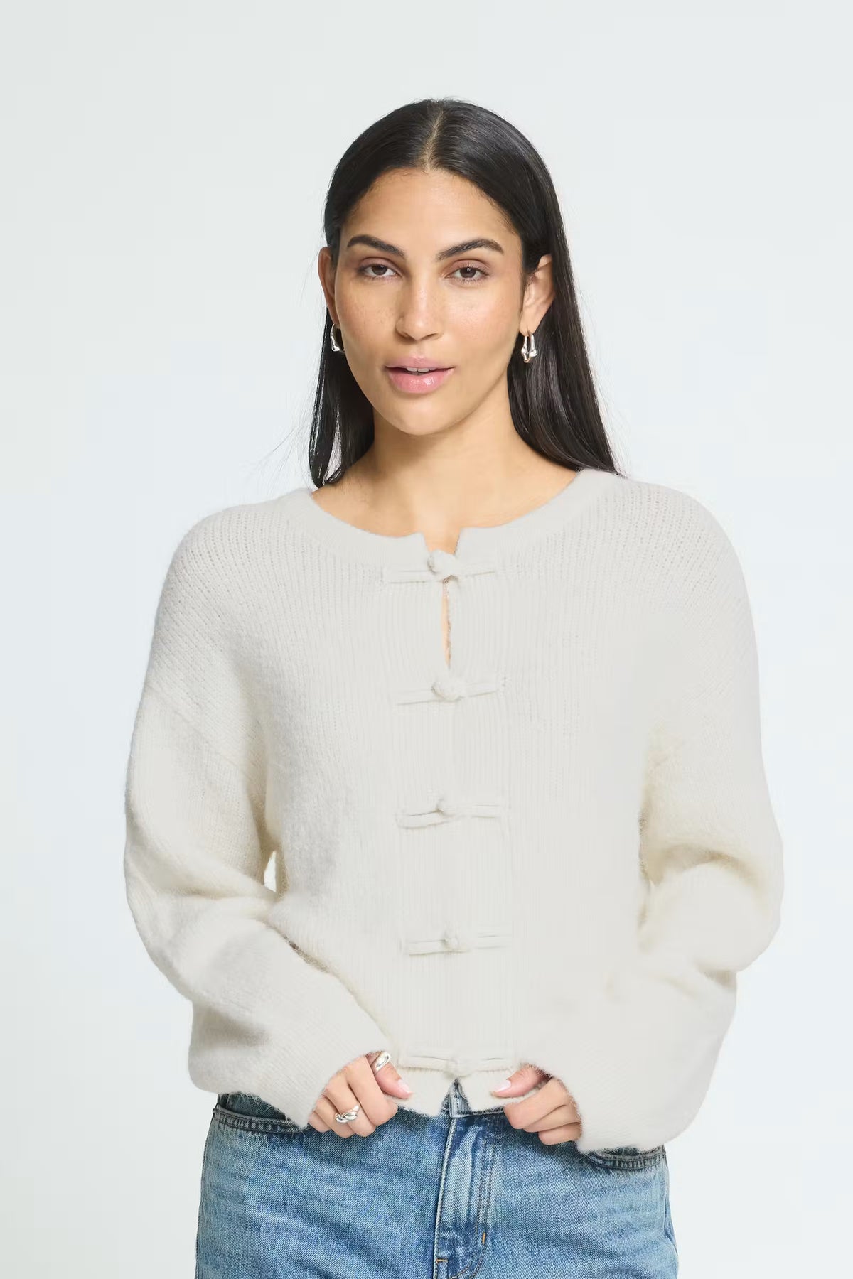 ICHI White Tie Up Cardigan