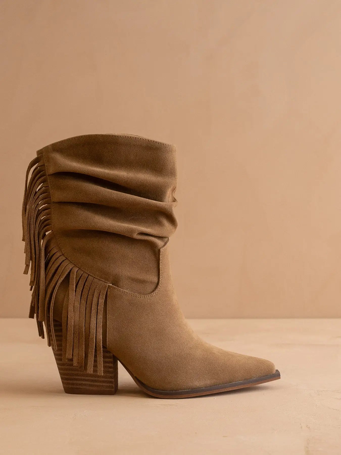 The Kendra | Tan Fringe Slouch Fall Bootie
