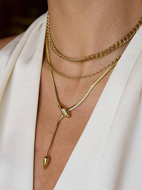 18K Gold Non-Tarnish Serpent Necklace: Yellow Gold