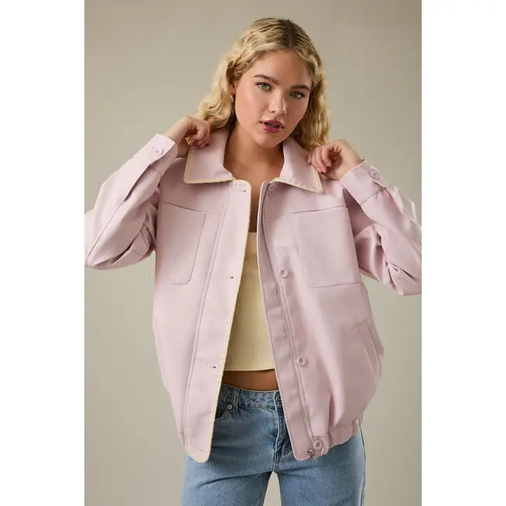 Faux Leather Jacket with Blanket Stitch