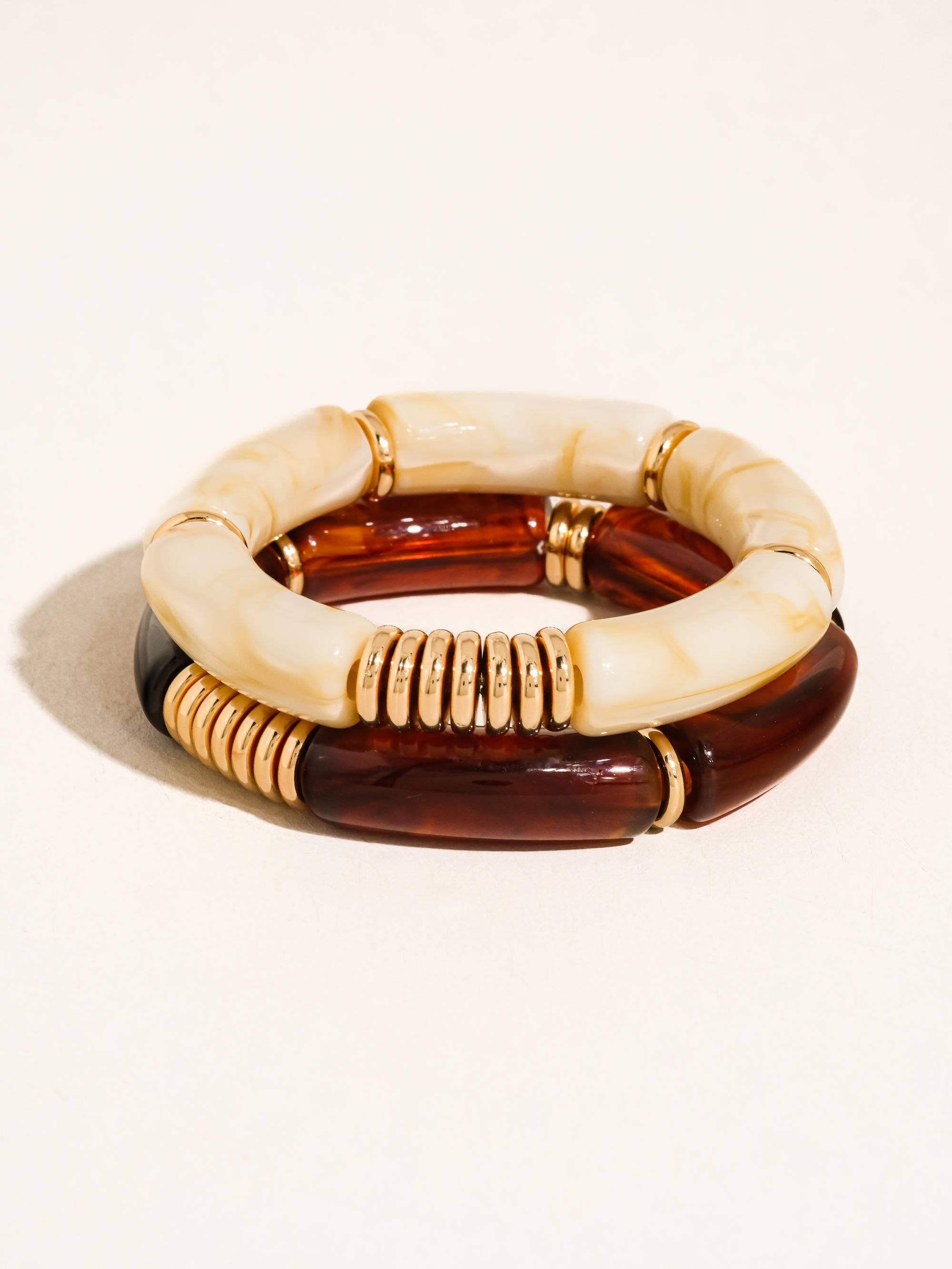 Cove 18K Gold Non-Tarnish Bangle Set: Brown