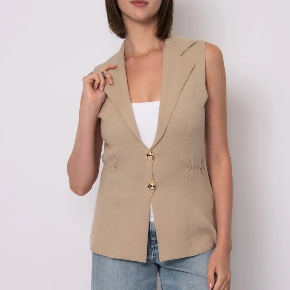 MAHALIA SLEEVELESS VEST - TAN