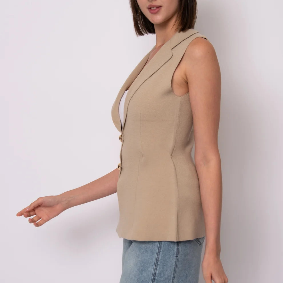 MAHALIA SLEEVELESS VEST - TAN