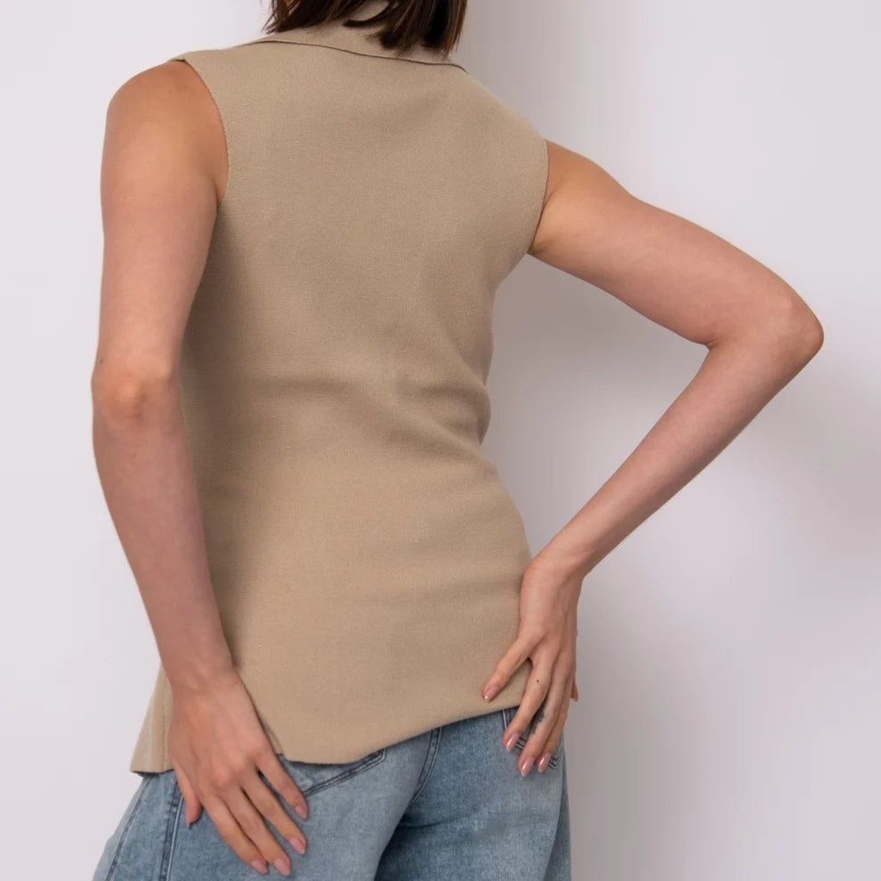 MAHALIA SLEEVELESS VEST - TAN