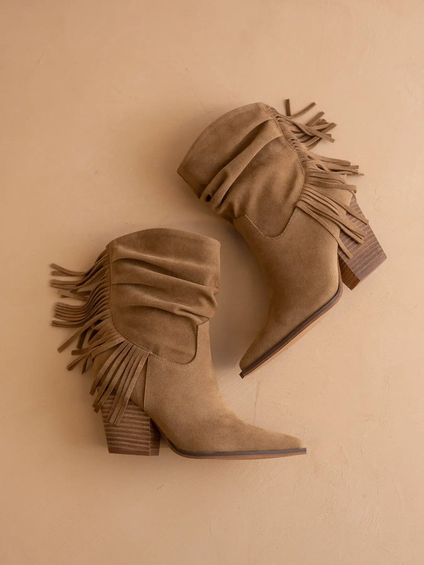 The Kendra | Tan Fringe Slouch Fall Bootie