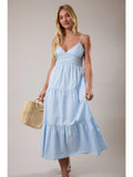 Midi Polplin Dress with Trim Detail Blue