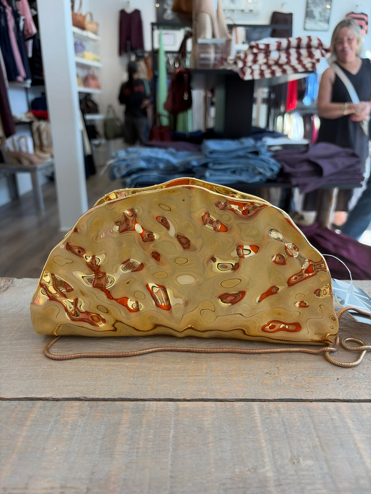 Inzi Metallic Clutch Gold