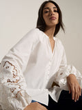 Apricot Embroidered Sleeve Blouse White