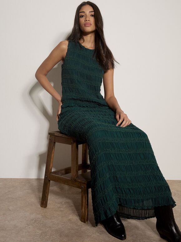 Apricot Textured Chiffon Maxi Skirt Green