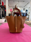 INZI Tan Genuine Leather Bucket Bag