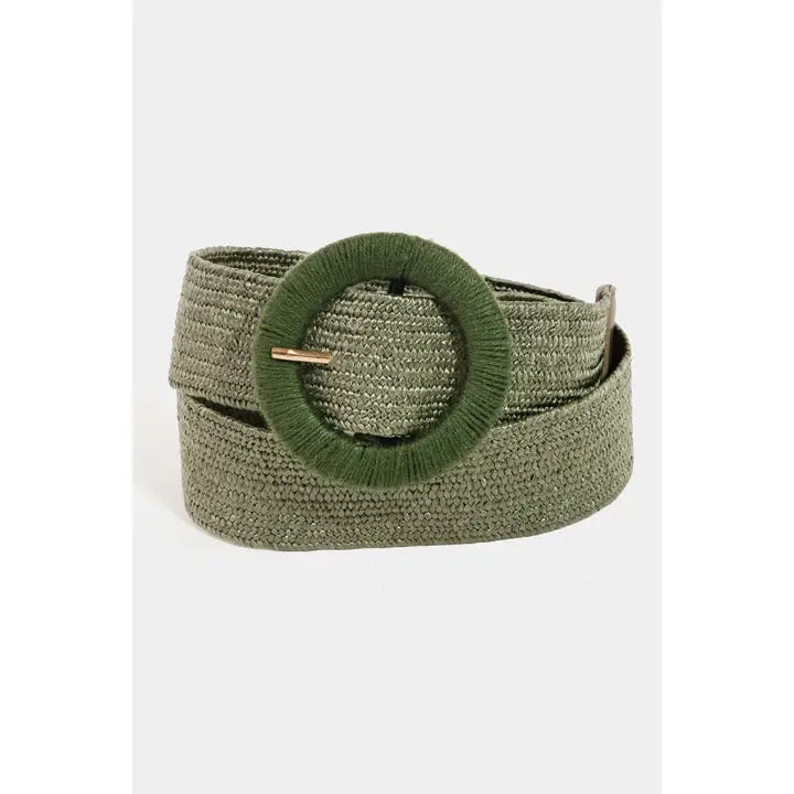 Round Buckle Braided Belt - Olive