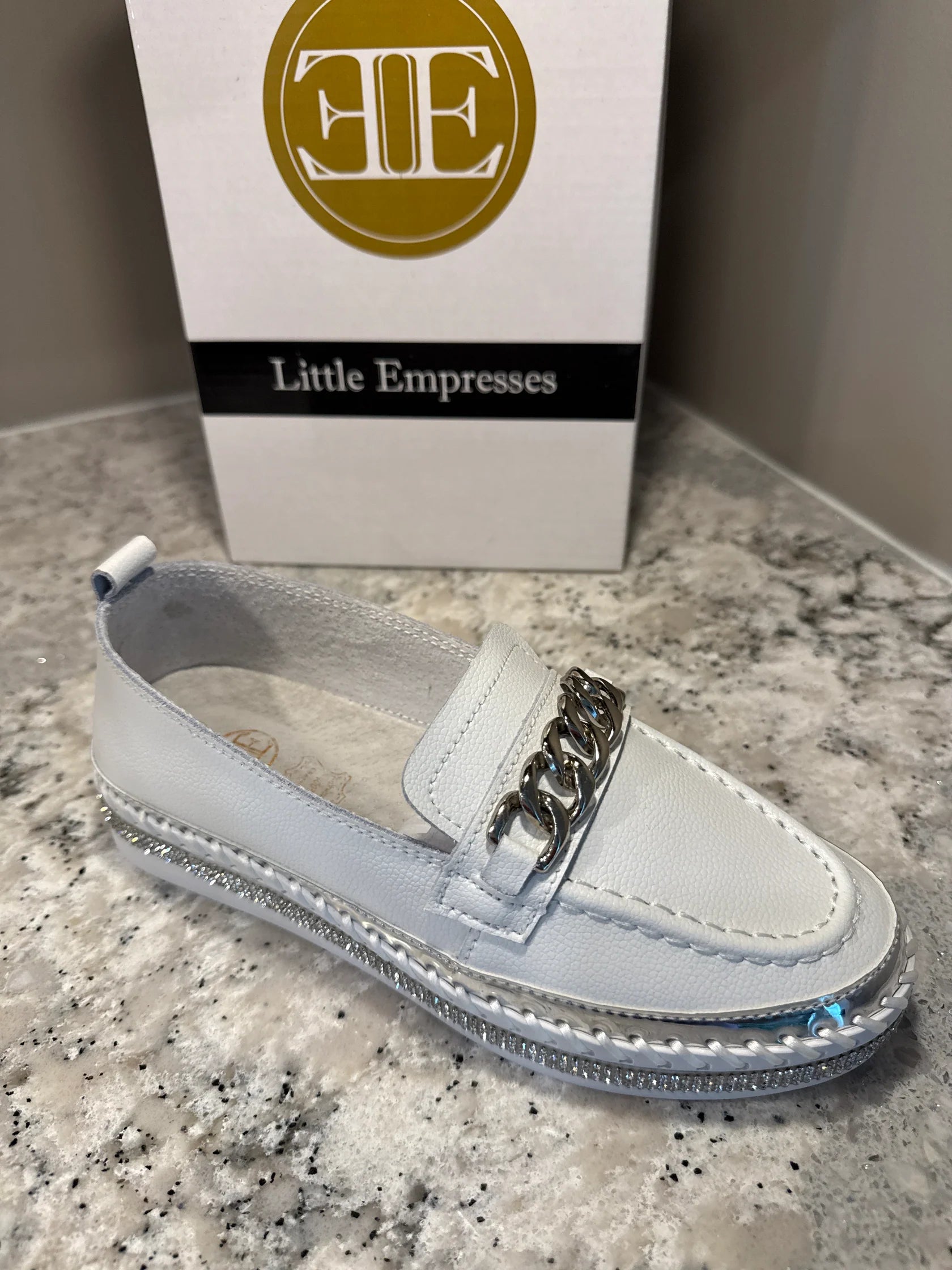 Little Empresses White Sparkle Loafer