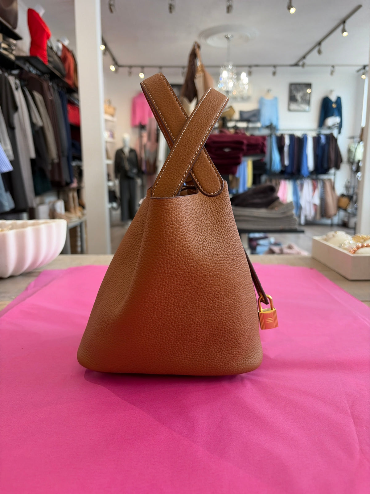 INZI Tan Genuine Leather Bucket Bag