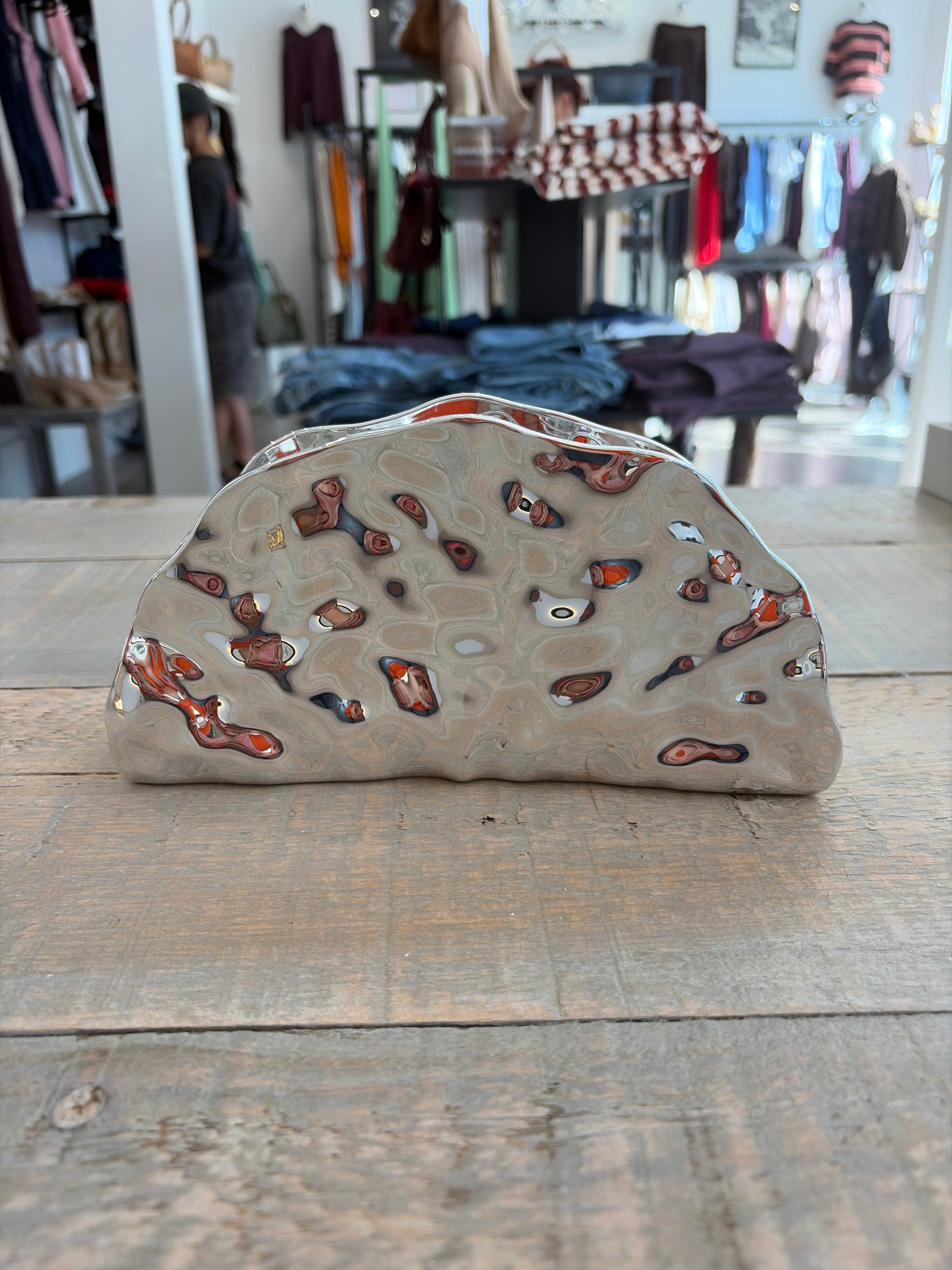 Inzi Metallic Clutch Silver
