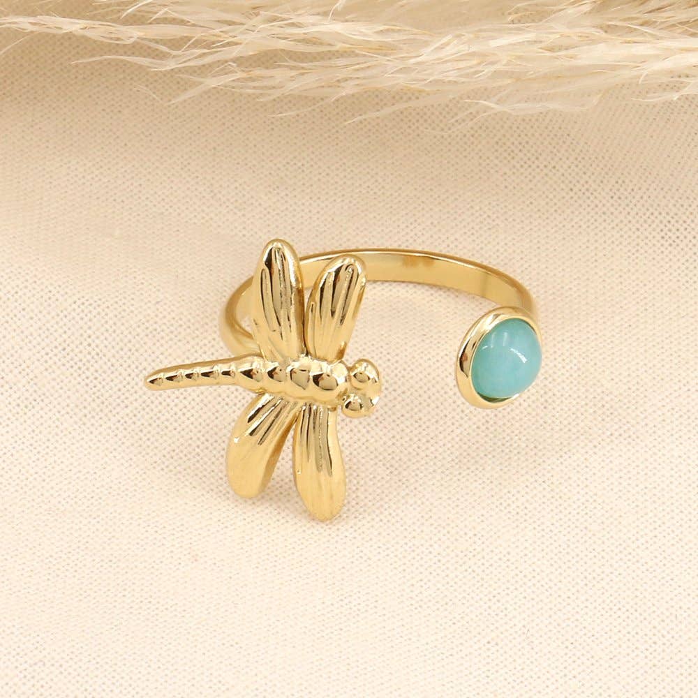 Bohemian dragonfly ring cabochon stainless steel 0423143: Mauve