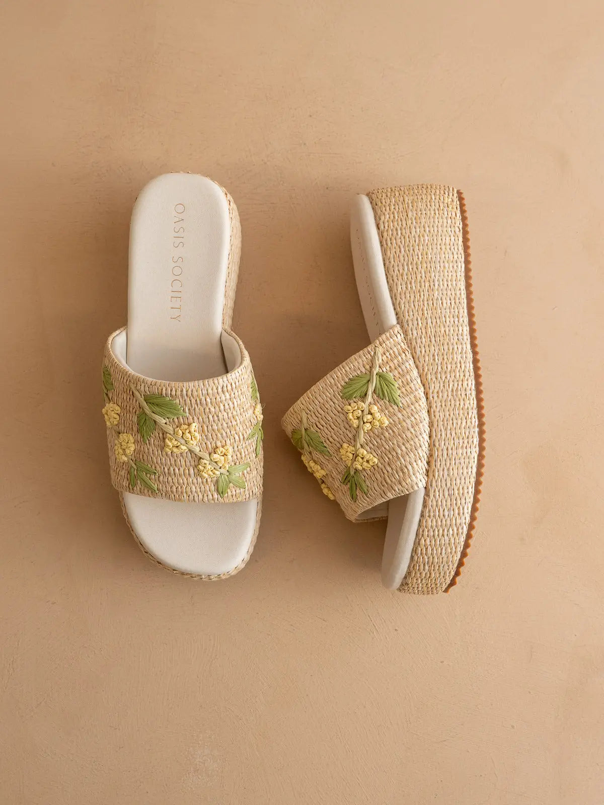 The Taniya | Natural Embroidered Raffia Platform Slide