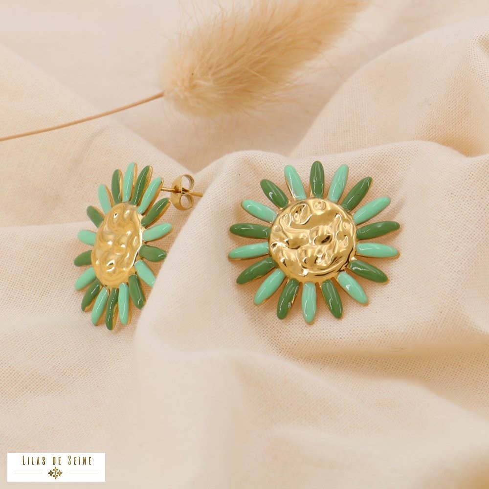 Stainless Steel Flower Enamel Earrings 0325005: Pink