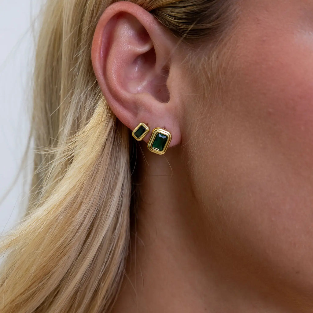 Clementine Emerald Bezel Studs
